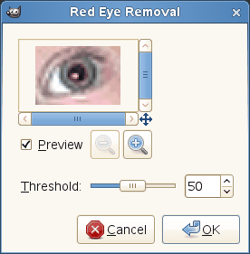 Opções para o filtro Remoção de olho vermelho