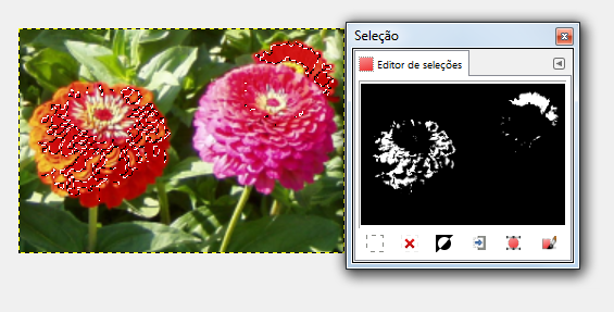 Exemplo de clicar na janela de exibição Editor de seleção