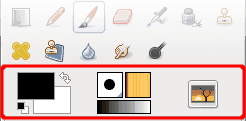 Área de indicadores e cores na caixa de ferramentas
