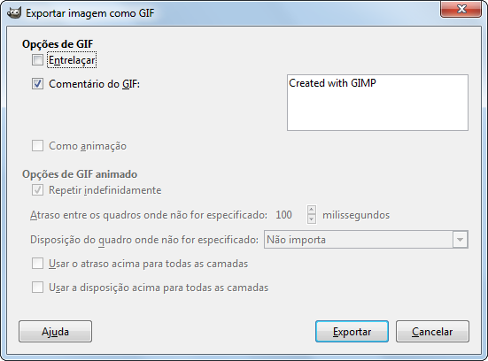 O diálogo de exportação para GIF