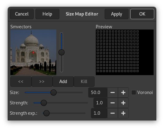 Opcions de l'editor del mapa de la mida