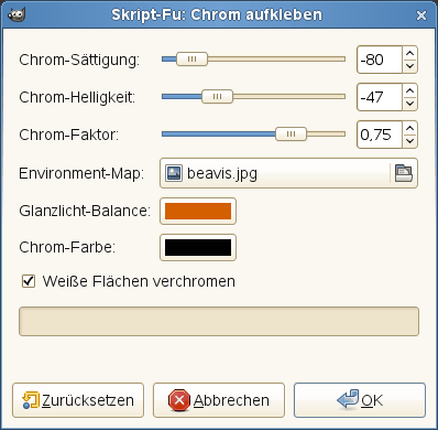 Eigenschaften des Filters „Chrom aufkleben“