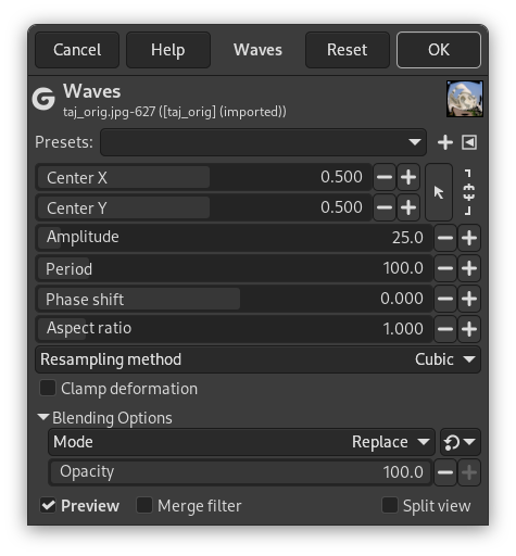 “Waves” filter options