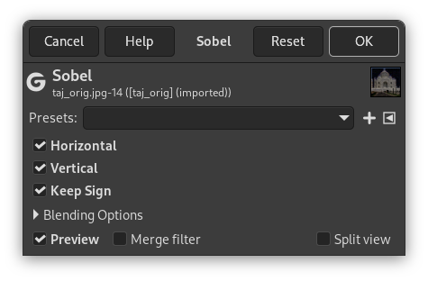 Sobel filter options