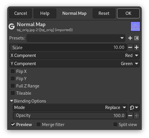 “Normal Map” options