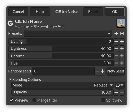 “CIE lch Noise” filter options