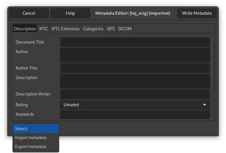 “Metadata Editor” dialog