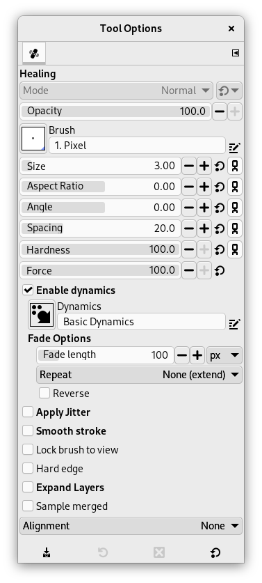 Tool Options Dialog