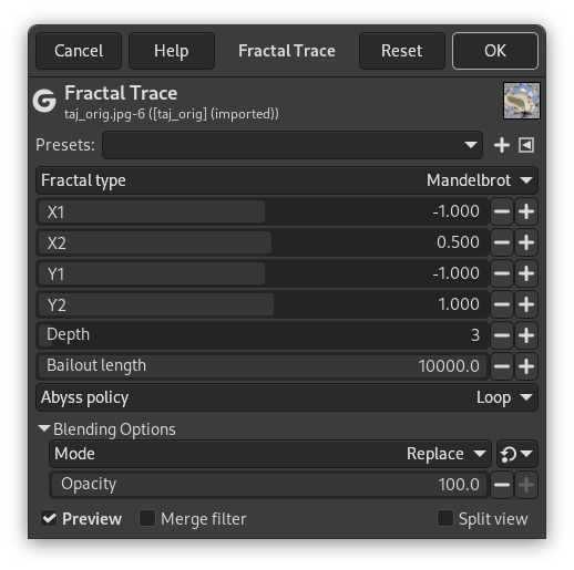 “Fractal trace” filter options