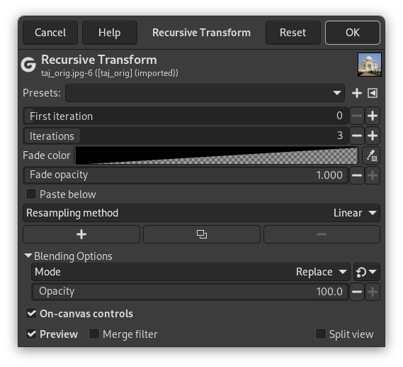 “Recursive Transform” filter options