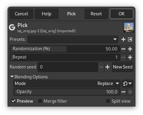 “Pick” filter options