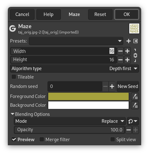 “Maze” filter options