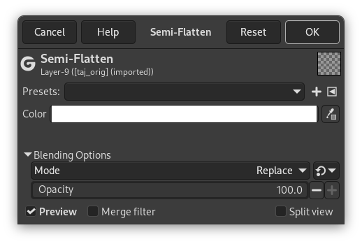 “Semi-Flatten” filter options dialog