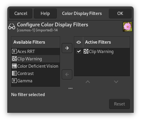 The “Color Display Filters” dialog