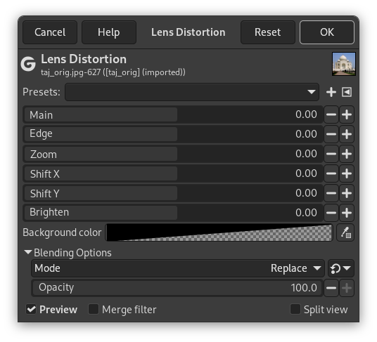 „Lens Distortion” options