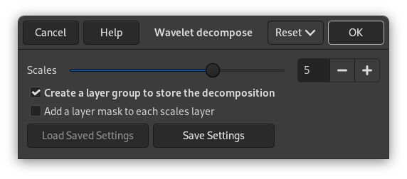 Opzioni di «Scomposizione Wavelet»