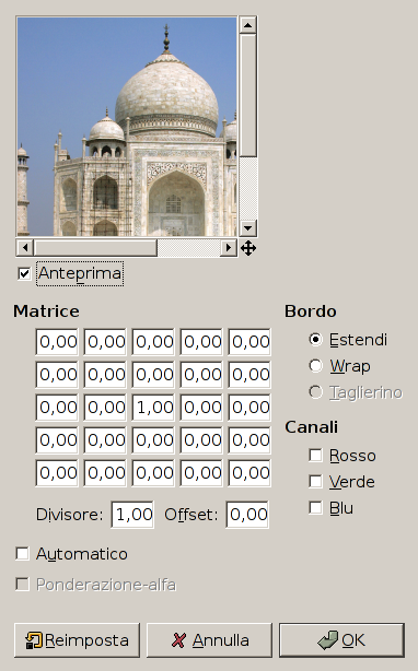 Opzioni della «matrice di convoluzione»