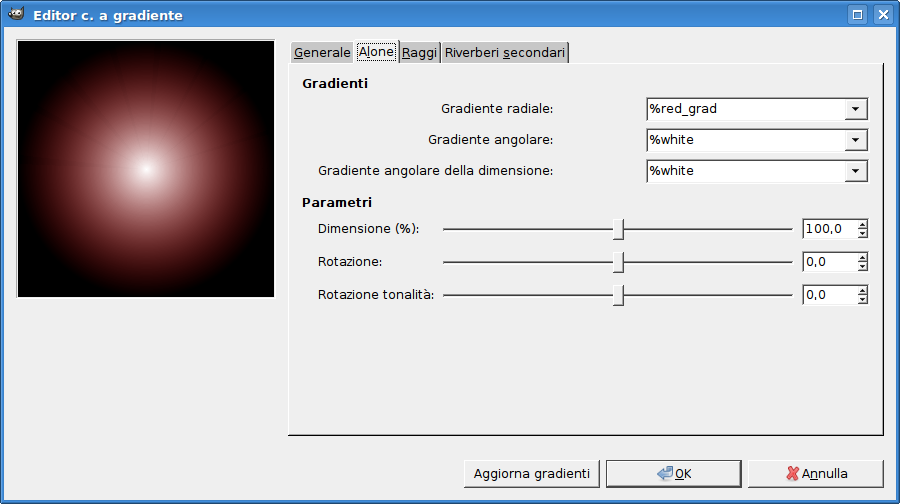 Opzioni di «modifica del chiarore a gradiente» (alone)