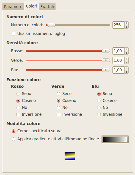 Opzioni del filtro «Esploratore frattali» (colori)