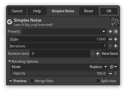 Opzioni del filtro «Rumore simplex»