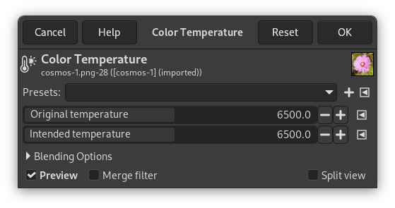 Opzioni di «Temperatura colore»