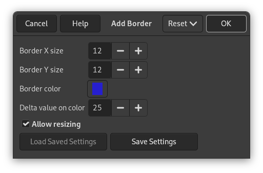 „Add Border” options