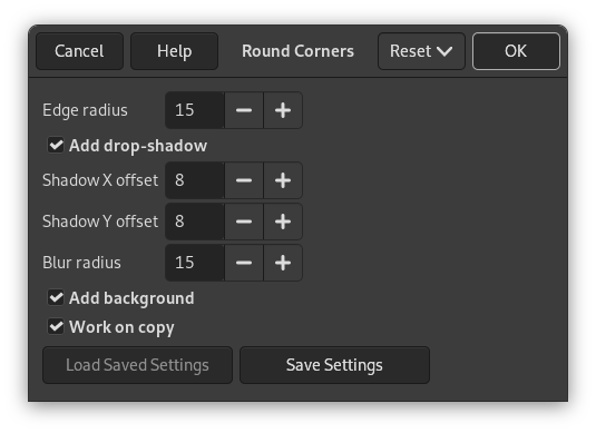 „Round Corners“ options