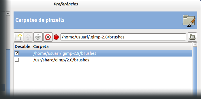 Preferències de les carpetes del pinzell