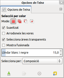 Diàleg d'opcions de l'eina