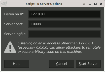 Script-Fu-serverindstillingerne
