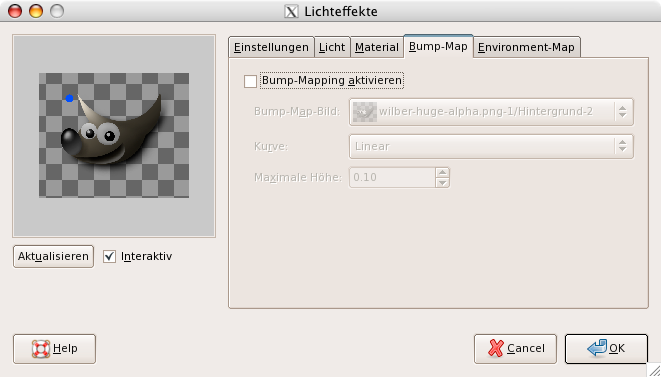 Eigenschaften (Bump-Map) für das Filter »Lichteffekte«