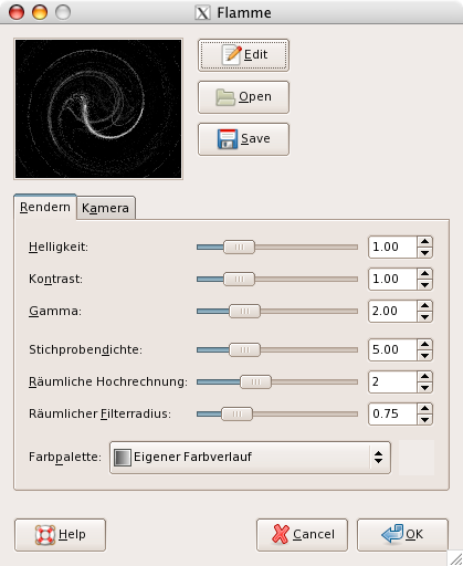 Eigenschaften für das Filter „Flammen“