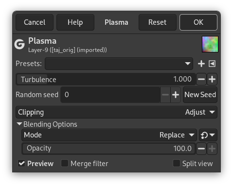 Eigenschaften für das Filter „Plasma“