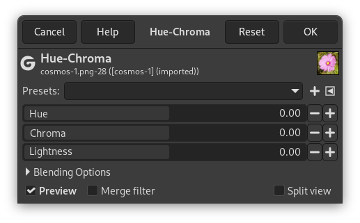 Opciones de tono y croma