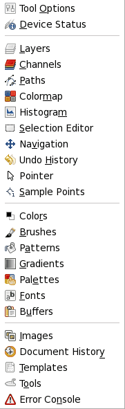 « Add tab » submenu