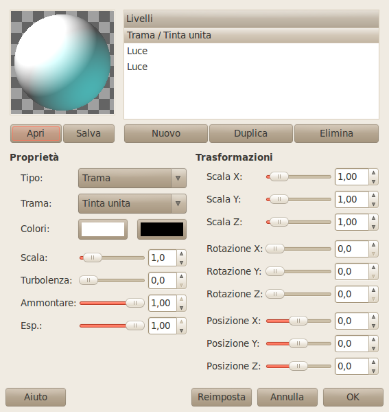 Parametri del filtro «Designer sfera»