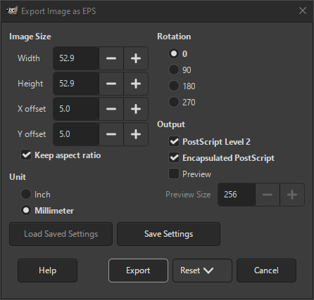 The EPS Export dialog