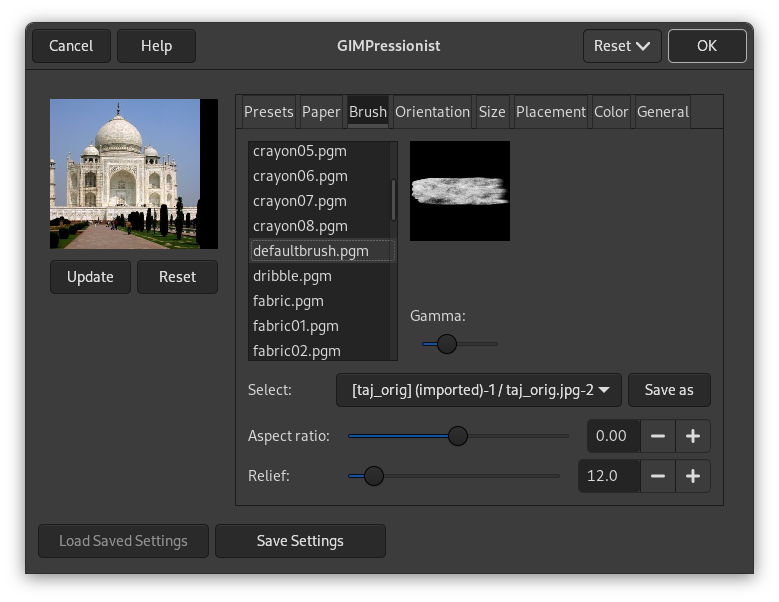 Brush tab options