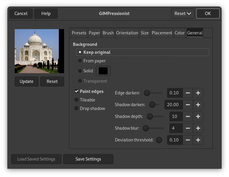 General tab options