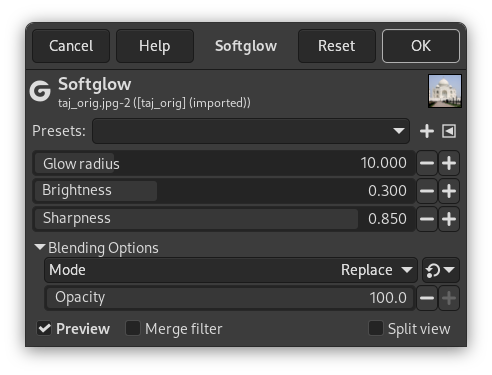 Softglow filter options