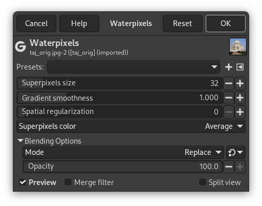 Waterpixels options