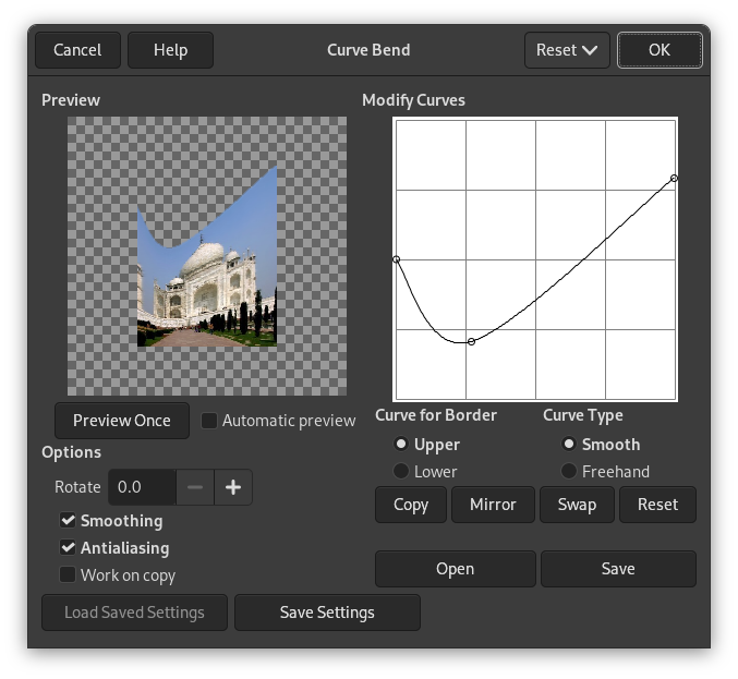 Curve bend filter options