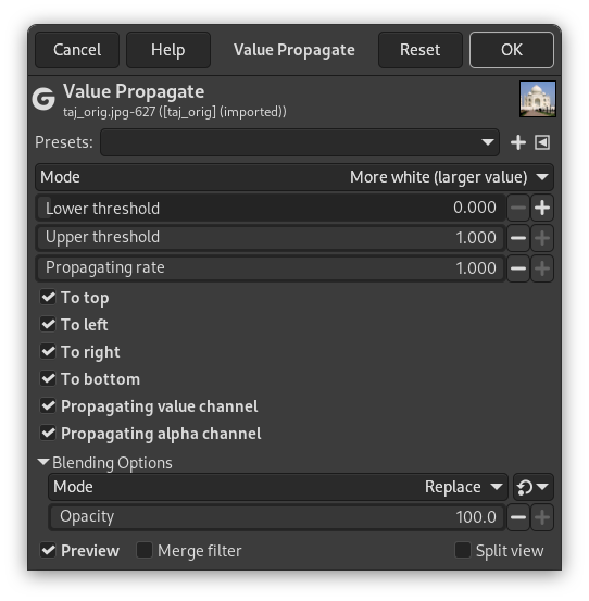 Value propagate filter options
