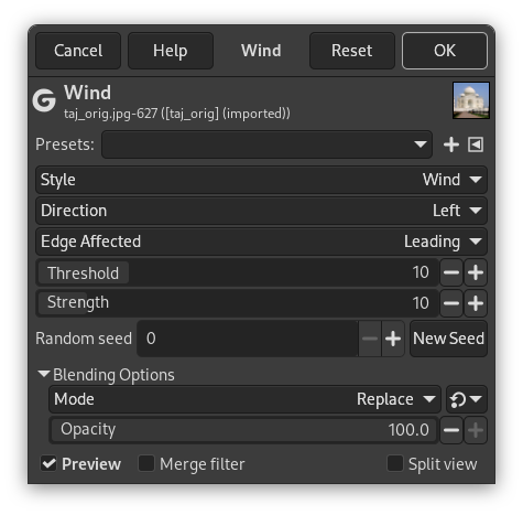 Wind filter options