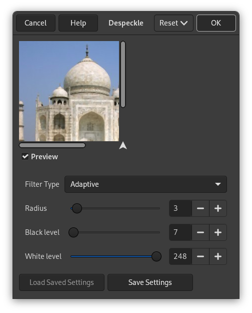 Despeckle filter options