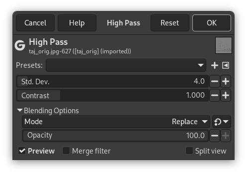 High Pass filter options