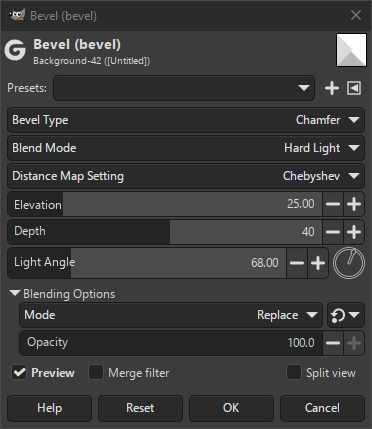 Bevel filter options