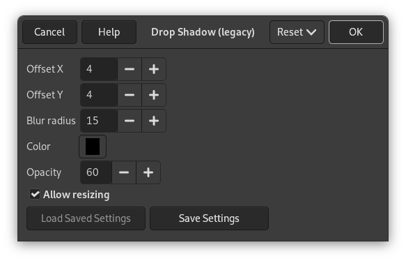 Drop Shadow (legacy) filter options