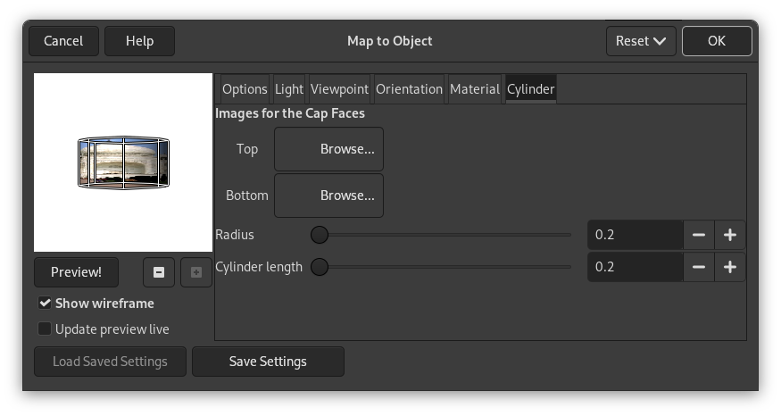 Map Object options (Cylinder)