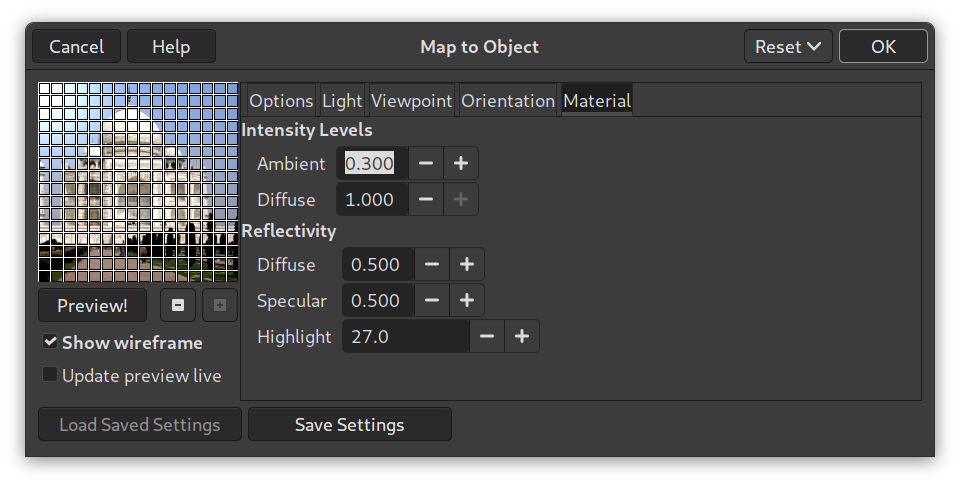 Map Object options (Material)